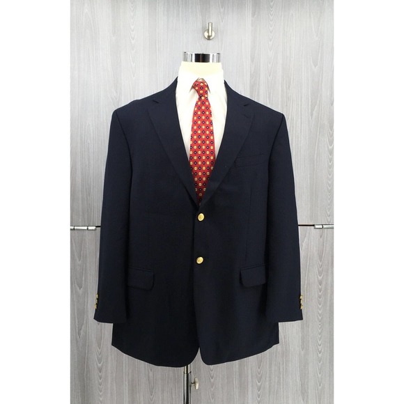Staffford Men's Gold Button Wool‎ Blend Blazer Size 46R - Picture 1 of 10